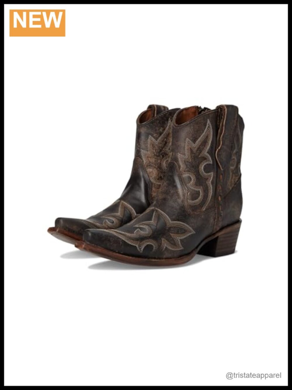 Women's Ankle Boots Snip Toe Cowhide Leather Low Heel Zipper Embroidered
